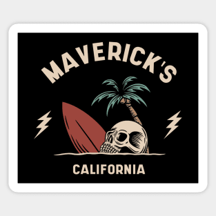 Vintage Surfing Mavericks Beach California // Retro Surf Skull Sticker